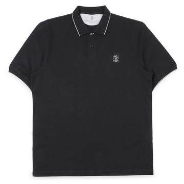 Brunello Cucinelli Men's Logo Colored Collar Short Sleeve Polo (Black) M0B139779G CCB75 154423941 [P]
