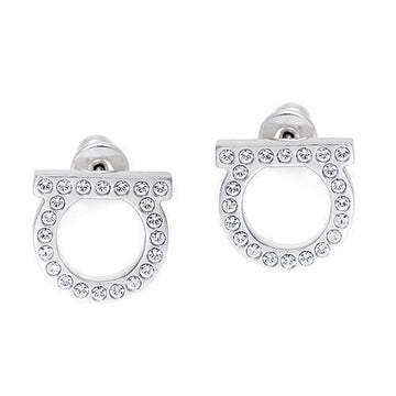 Salvatore Ferragamo Gancini Crystal Earrings 76-0122 SILVER 696574 30123293 [P]