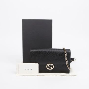 GUCCI Interlocking Mini Chain Wallet Crossbody Black 158380262 [P]