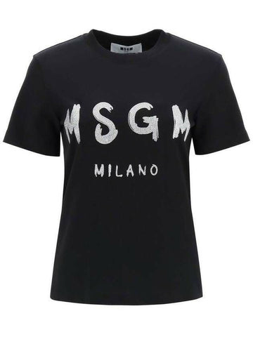 MSGM グリッターブラッシュドロゴ半袖Tシャツ 3441MDM510G 237002 99 133040068 [P]