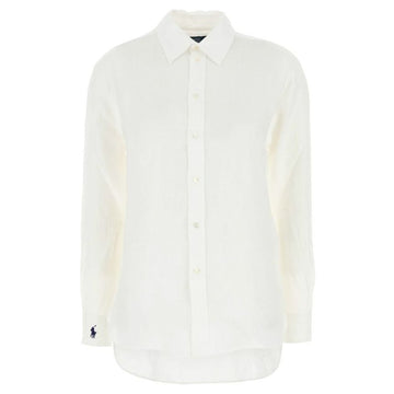 Polo Ralph Lauren Pony Embroidered Oversized Classic Linen Shirt White 211968221 001 140192166 [P]