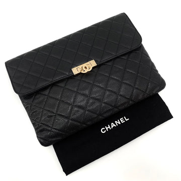 CHANEL Caviar Gold-tone Folding Clutch 158665109 [P]