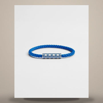 DIOR Woven Leather Bracelet Blau Kalbsleder & Silber-Finish Messing, Blau Lack B3384HOMLE_D014 158665417 [P]