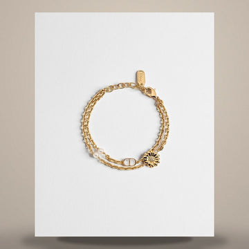 DIOR CD Multi Flower Bracelet Gold Finish Metal, Weißes Harz Perle, Kristall 158665421 [P]