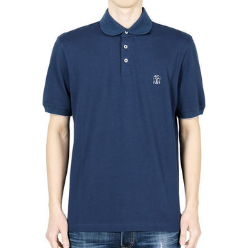 BRUNELLO CUCINELLI Logo Baumwolle PK Kurzarmshirt (Blau) ME8548788 CCV61 129113000 [P]