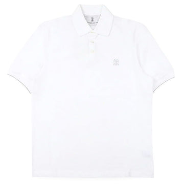 BRUNELLO CUCINELLI 男性用チェストロゴPK半袖（ホワイト）ME8548788 CK640 154388050 [P]