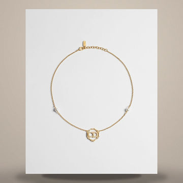 DIOR CD Circle Kettenhalskette mit goldenem Metal & weißem Harzperle, Kristall 158665446 [P]