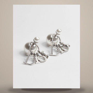 Dior Tribal Earrings Silver Finish Metal, White Resin Pearl, Crystal 158665593 [P]
