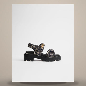 DIOR Plattform Sandalen tiefblau mit Oblique-Motiv und bestickter Baumwolle KCO058OLF_S10B 158665625 [P]