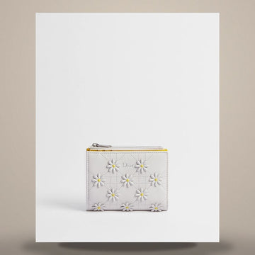 DIOR Garten Dahlia Geldbörse Weiße Daisy Stickerei Cannage Lammleder 158665713 [P]