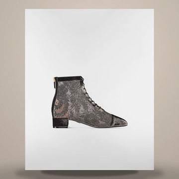 DIOR Naughtily-D Absatz-Ankle-Boots mit durchsichtigem Mesh & schwarzem Rosenstick, Ziegenveloursleder KDI850ROY_S900 158665773 [P]