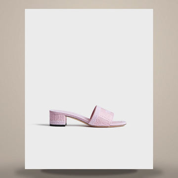 DIOR Dêntel High Heel Slides Supérieur Pink Oblique Stickereien Baumwolle & Weiße Spitze 158665776 [P]