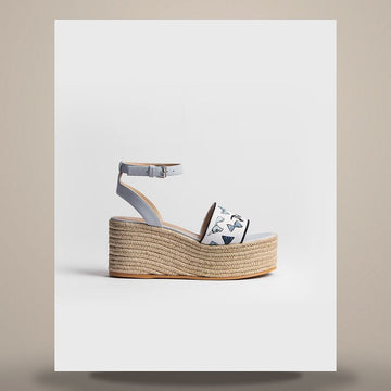 DIOR Riviera Dway Wedge-Heel Slide Blau & Weiß mit Stickerei aus Baumwolle 158665784 [P]