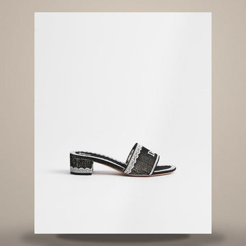 DIOR Dantel Heel Slide Schwarz Oblique Stickerei Baumwolle & Beige Spitze 158665788 [P]