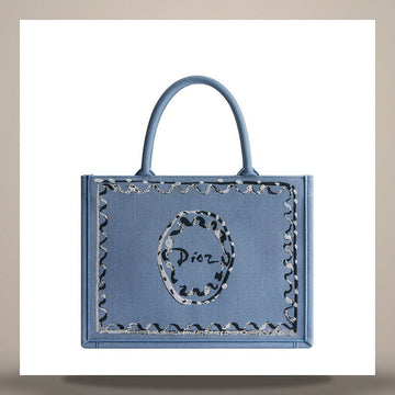 DIOR Riviera Book Tote Schultertasche Mittel Blau-Graublau Gesticktes Band (36 x 27.5 x 16.5 cm) M1354PETU_M57G 158666089 [P]