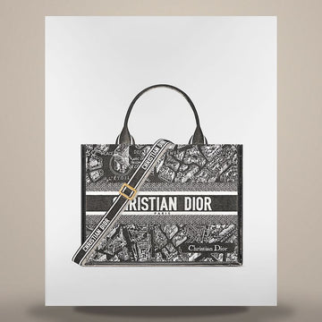 DIOR ブックトートバッグ ミディアム ブラック＆ホワイト フラン ド パリ刺繍 ブラックカーフスキン (36.5 x 28 x 16.5cm) M1324CETJ_M46I 158666191 [P]