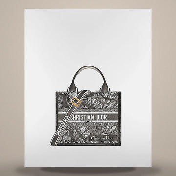 Dior Book Tote Bag Small Black & White Embroidery, Black Calfskin (10.4 x 8.7 x 5.5 in) M1325CETJ_M46I 158666196 [P]
