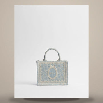 Dior Book Tote Strap Bag Mini Celeste Blue Oblique Washed Embroidery & Ecru Medallion (8.1 x 6.3 x 2.8 in) S5584PEWW_M259 158666214 [P]
