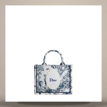 Dior Book Tote Strap Bag Mini Blue Tuileries Flower Garden Embroidery & White Medallion (8.1 × 6.3 × 2.8 in) S5584PEQM_M928 158666229 [P]