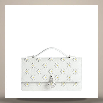 Dior My Bag Mini White Daisy Embroidery Cannage Lambskin 158666251 [P]