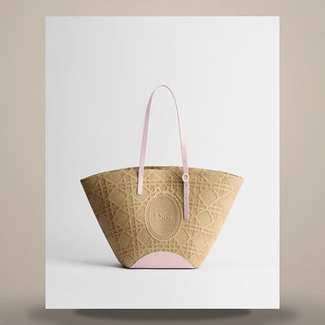 DIOR Medium Blumen Tasche mit Raffiabügel & Cannage-Stoff 158666388 [P]