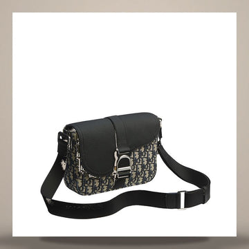 Dior Saddle Heritage Flap Strap Bag Beige & Black Oblique Jacquard, Black Grained Calfskin 1ADPO478YKV_H27E 158666464 [P]