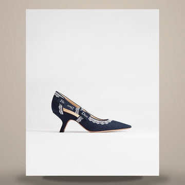 DIOR Pump Blauer Oblique Stickerei Baumwolle & Weiße Spitze 158666573 [P]