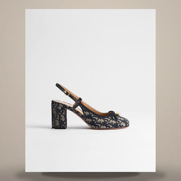 Dior Ballet Slingback Pumps Deep Blue Oblique Embroidery Cotton 158666648 [P]