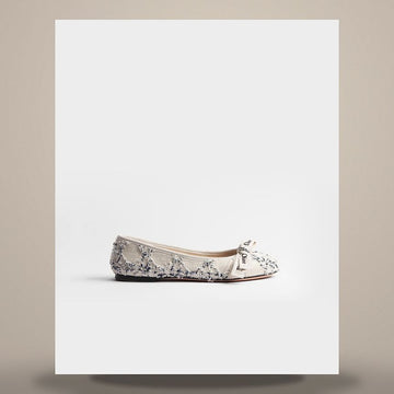 Dior Ballet Flats White & Blue Toile Cotton Boucle 158666769 [P]