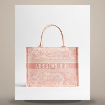 Dior Book Tote Medium Ecru & Pink Toile de Jouy Embroidery 158667312 [P]