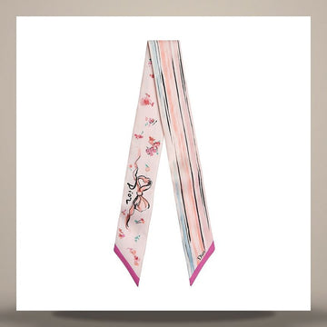 Dior Riviera Floral Portrait Micra Scarf Pink Multi Color Silk Twill 158667479 [P]