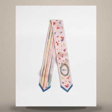 Dior Riviera Floral Portrait Maxi Misha Scarf Pink Multi Color Silk Twill 158667482 [P]