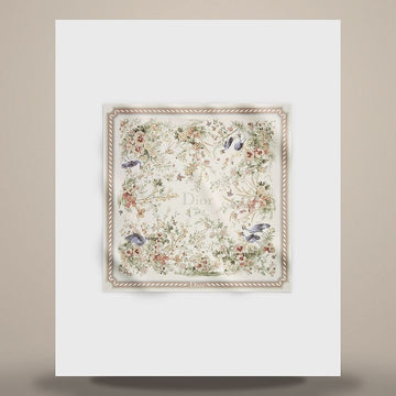 Dior Floral Garden 90 Square Scarf Ivory Multi Color Silk Twill 158667484 [P]