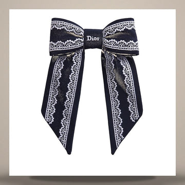 Dior Twist Large Bow Navy Blue & White Embroidered Grosgrain Effect Technical Fabric 158667487 [P]