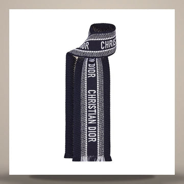 DIOR リバーシブルスカーフ ネイビーブルー ウールシルク 14CDO301I985_C540 158667504 [P]