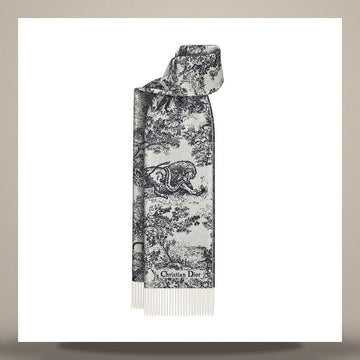 Dior Toile de Jouy Sauvage Scarf Navy Blue Cashmere Wool 41JOU215I159_C540 158667505 [P]