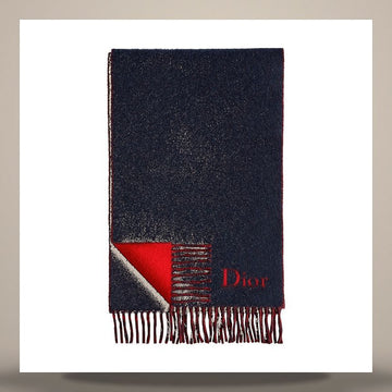 Dior Reversible Scarf Navy Blue & Red Wool Cashmere 158667507 [P]