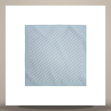 Dior Oblique 90 Square Scarf Light Blue & Gray Silk Twill 158667509 [P]