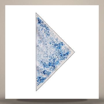 Dior Riviera Twill Floral Garden Triangle Scarf White & Blue Silk Twill 158667511 [P]
