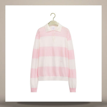 Dior Long Sleeve Polo Shirt Pink & White Cotton Knit 158667522 [P]