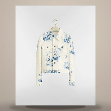 Dior Riviera Crop Jacket White & Navy Blue Toile de Jouy Floral Garden Cotton Denim 158667523 [P]
