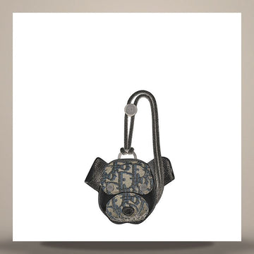 Dior Bobby Earphone Case Beige & Black Oblique Jacquard, Black Grained Calfskin 158667597 [P]