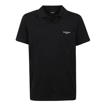 BALMAIN Velours-Logo-Cotton-Polo-Kurzarm-T-Shirt Schwarz 153251975 [P]