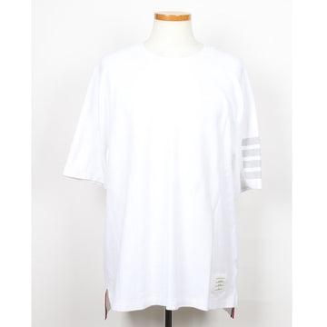 THOM BROWNE Baumwoll- kurzärmliges T-Shirt mit schräger Armbinde Weiß 5(105) 158669806 [P]