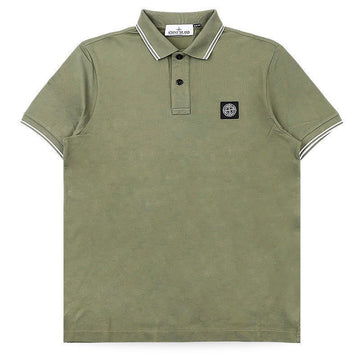 STONE ISLAND Zwei-Reihen-Kragen Kurzarm-PK Shirt (Militär) L1S15 2200010 S0018 V005G 154488082 [P]