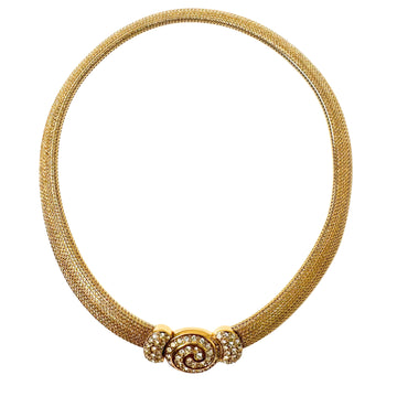 Dior Vintage 1980s Swirl Oval Crystal Button Snake Mesh Necklace 6VDIA41785 158675651 [P]