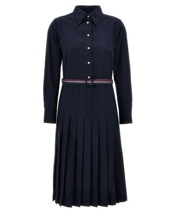 THOM BROWNE Gestreifte Baumwollflanell Midi Plissee Hose 152201179 [P]