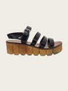 CHANEL Schwarze Lackleder Riemen Holz Sandalen 158677717 [P]