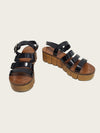 CHANEL Schwarze Lackleder Riemen Holz Sandalen 158677717 [P]