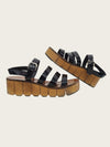 CHANEL Schwarze Lackleder Riemen Holz Sandalen 158677717 [P]